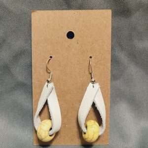 White Leather Earrings with Yellow Marbled Beads