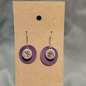 Purple Leather Earrings with Pink Gems