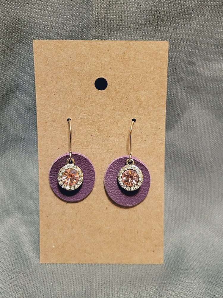 Purple Leather Earrings with Pink Gems – Parker Craft Company